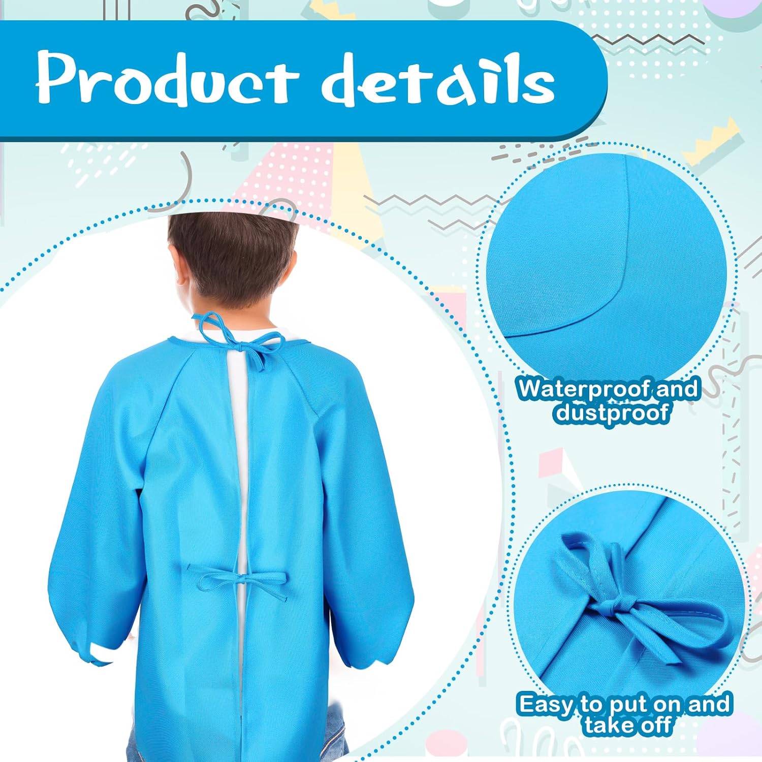 Geyoga Kids Art Smock Long Sleeve with Pocket Waterproof Kid Paint Apron Full Cover Smock for Toddler Age 3-12