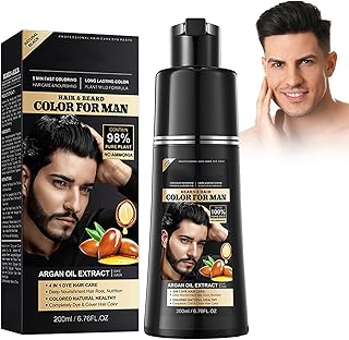 Champú Tinte Negro 4 en 1 para Hombre y Mujer, Coloración Instantánea y Natural, Cubre Canas Rápidamente, 200ml, Fácil de Usar en Casa, Color Duradero y Suave para Todo Tipo de Cabello