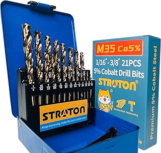 5% Cobalt Drill Bit Set (1/16-3/8 Inch, 21PCS) for Stainless Steel, Hard Metal, Cast Iron, Plastic and Wood, M35 Hss Heavy Duty Twist Steel Drill Bits Index.
