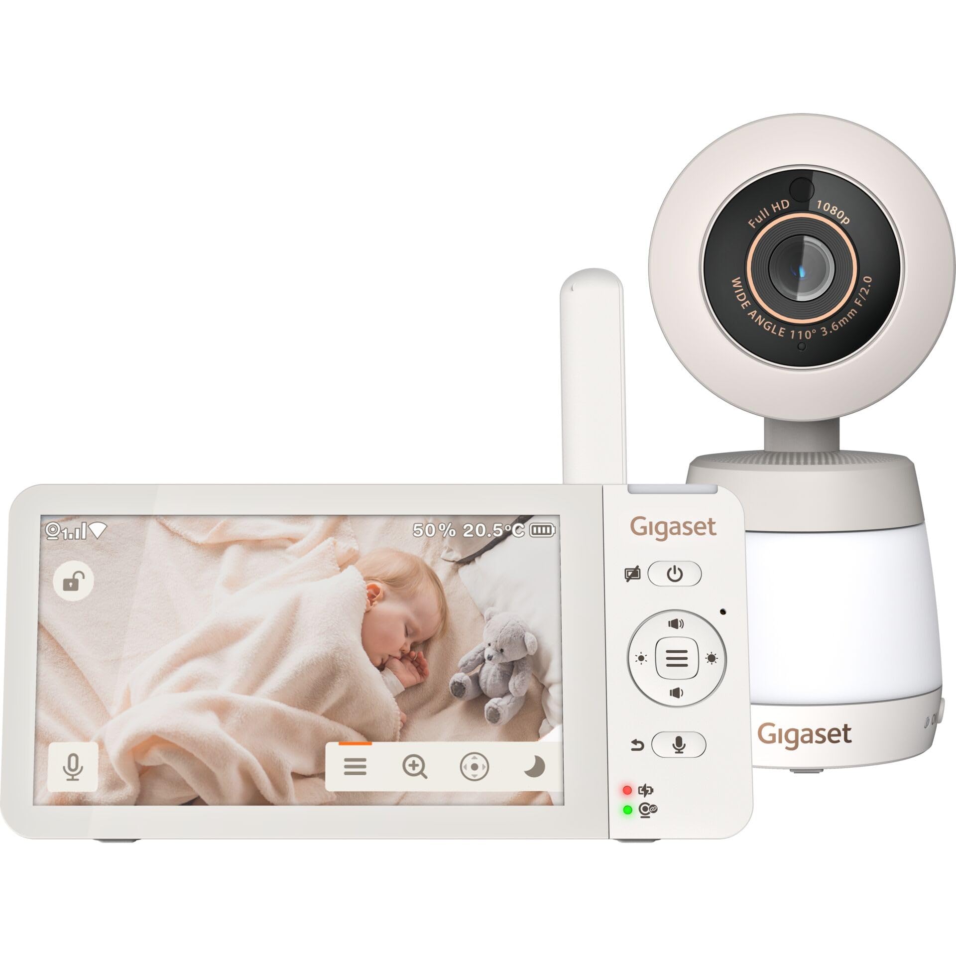 Gigaset Baby 700 Connected - video niania z ekranem dotykowym 5,5" Full HD – bezpieczna transmisja FHSS i WLAN – długi czas pracy baterii, duży zasięg dzięki aplikacji Gigaset App, Cream White/Warm