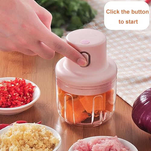 Miniatura 3 de Picadora eléctrica de ajo con 2 tazas, procesador eléctrico inalámbrico de alimentos con carga USB, mini picador de verduras para verduras pequeñas,