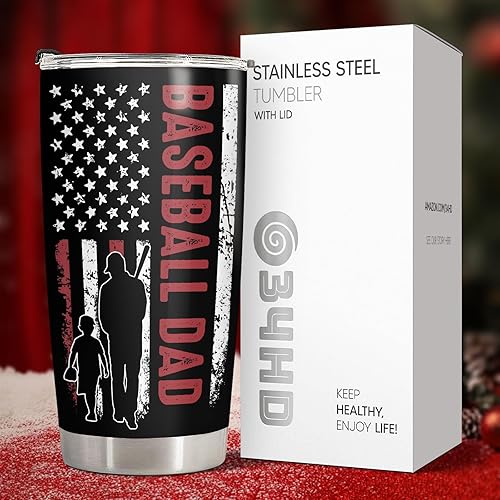 Miniatura 7 de 34HD Regalos deportivos, vaso de béisbol para papá con tapa, acero inoxidable de 20 onzas, taza de café de viaje para mi jugador favorito, regalos