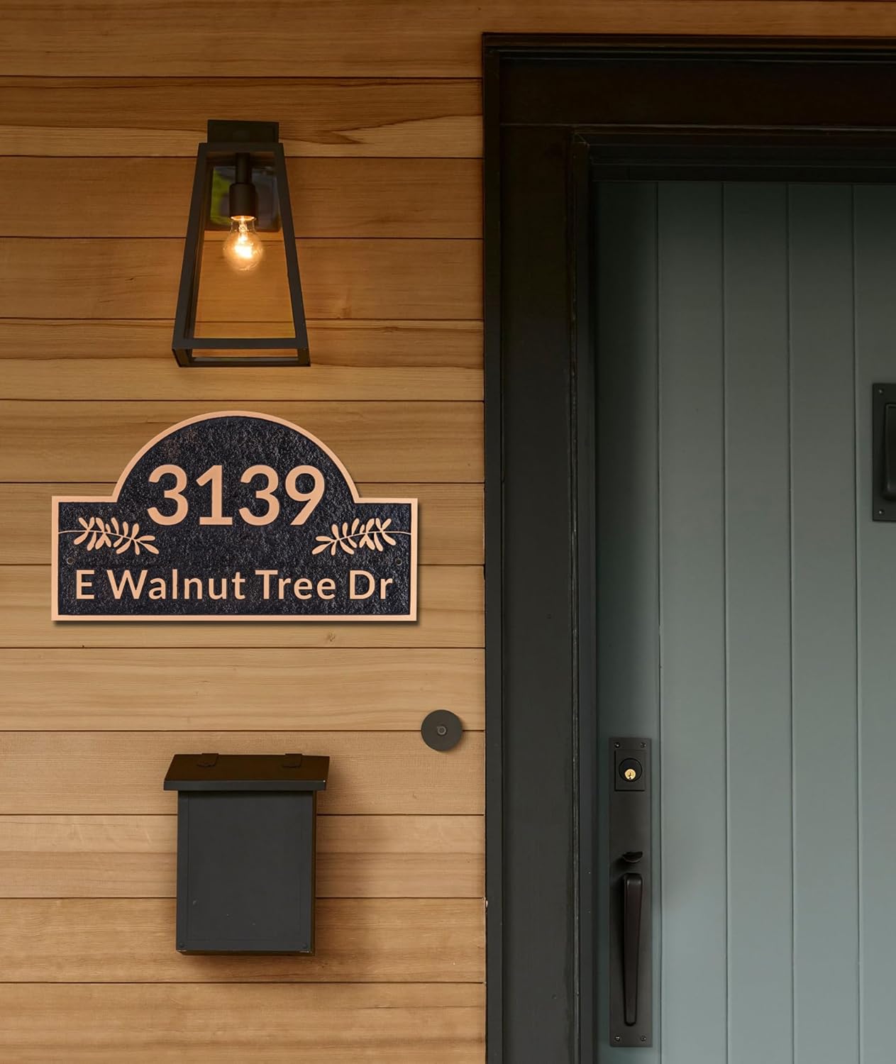 Personalized Address Plaque WALL MOUNTED House Number Sign,Custom Address Sign for Outside Mailbox,Street,Apartment,Office (Arch Style 6,Black/Rose Gold)
