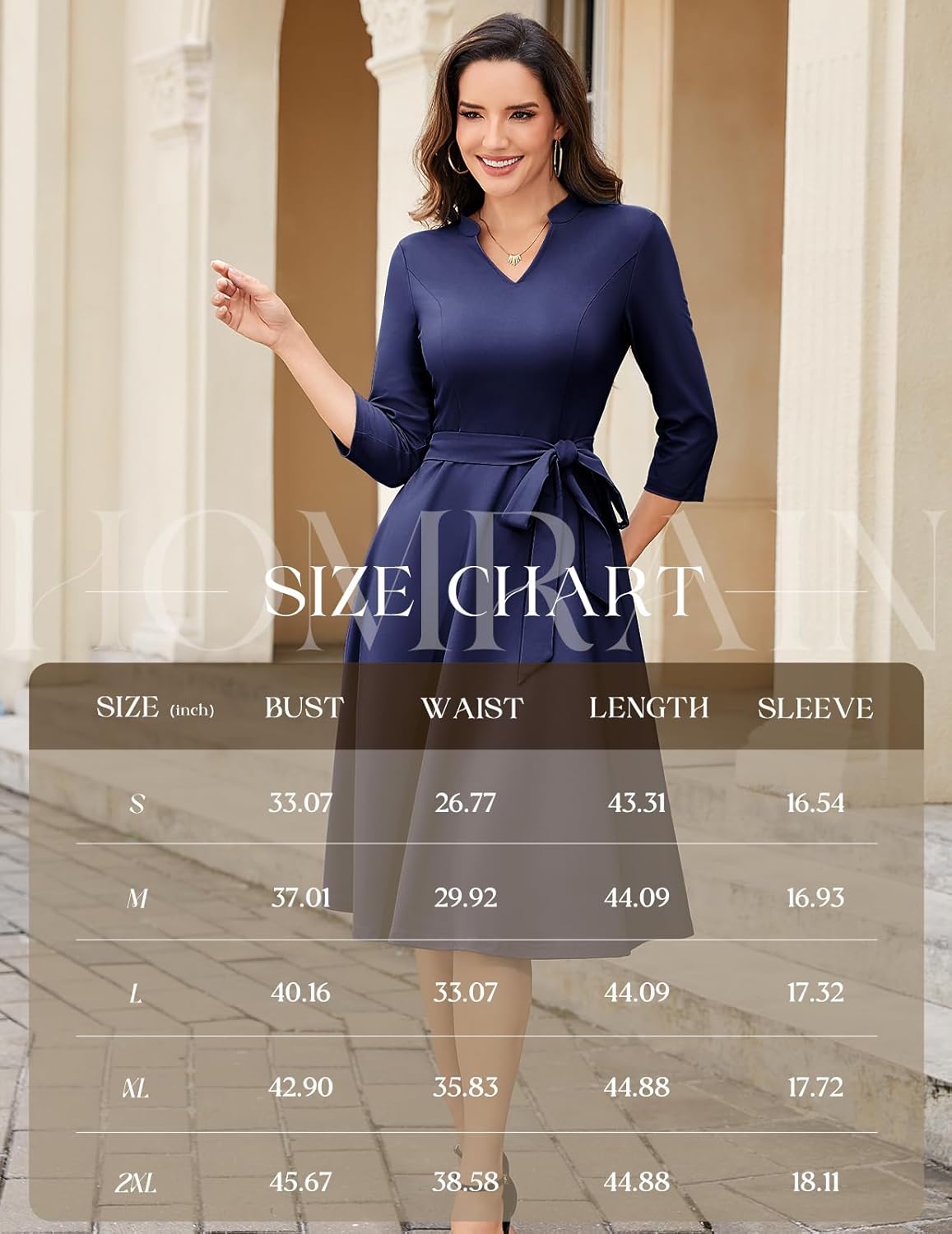 HomRain Elegant Long Sleeve Church Dress for Women V-Neck A-Line Swing Cocktail Causal Dress with Pockets - Image 6
