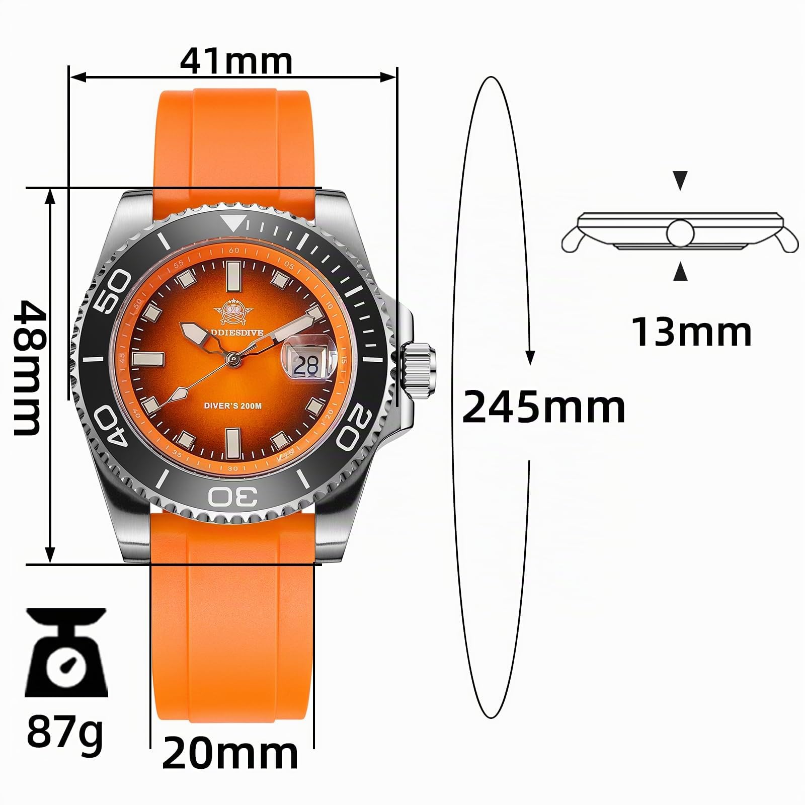 ADDIESDIVE Montre de plongée 200m Quartz Hommes BGW9 Lunette Céramique Lumineuse Montre Analogique Hommes avec Bracelet Caoutchouc AD2089