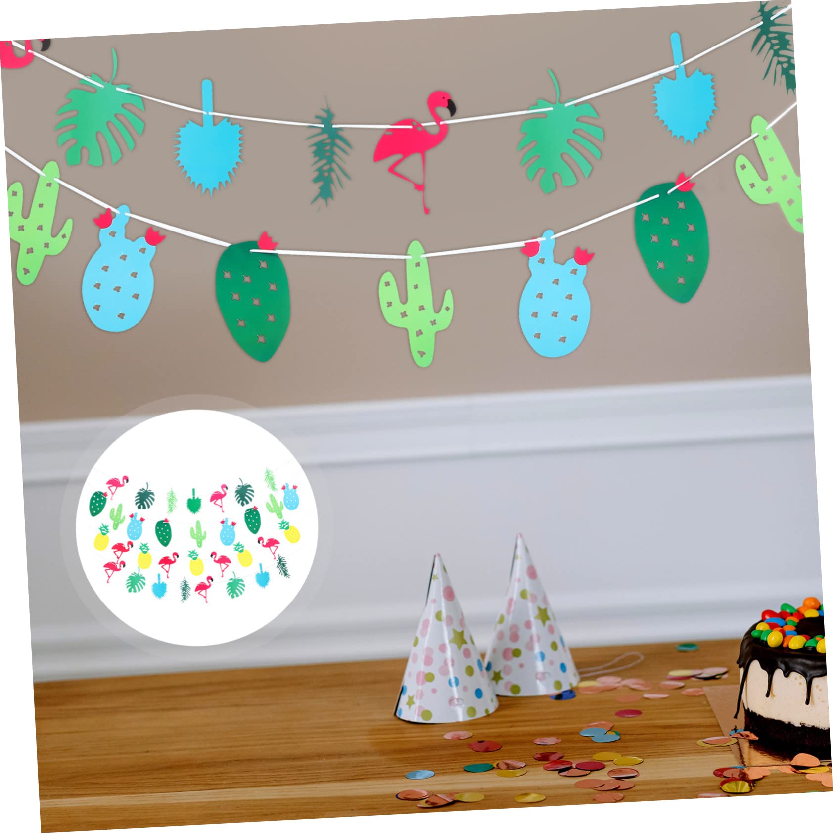 ibasenice Banner Decorativo Hawaiano Carta Con Flamingo e Piante Festive Bunting Per Decorazioni Di Feste Tema Hawaii Per Matrimonio e Celebrazioni Facile Da Installare Per Foto