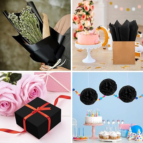 Miniatura 4 de Morcheiong 60 hojas de papel de seda negro, multicolor, papel de seda para envolver regalos a granel, para manualidades, manualidades, floral,