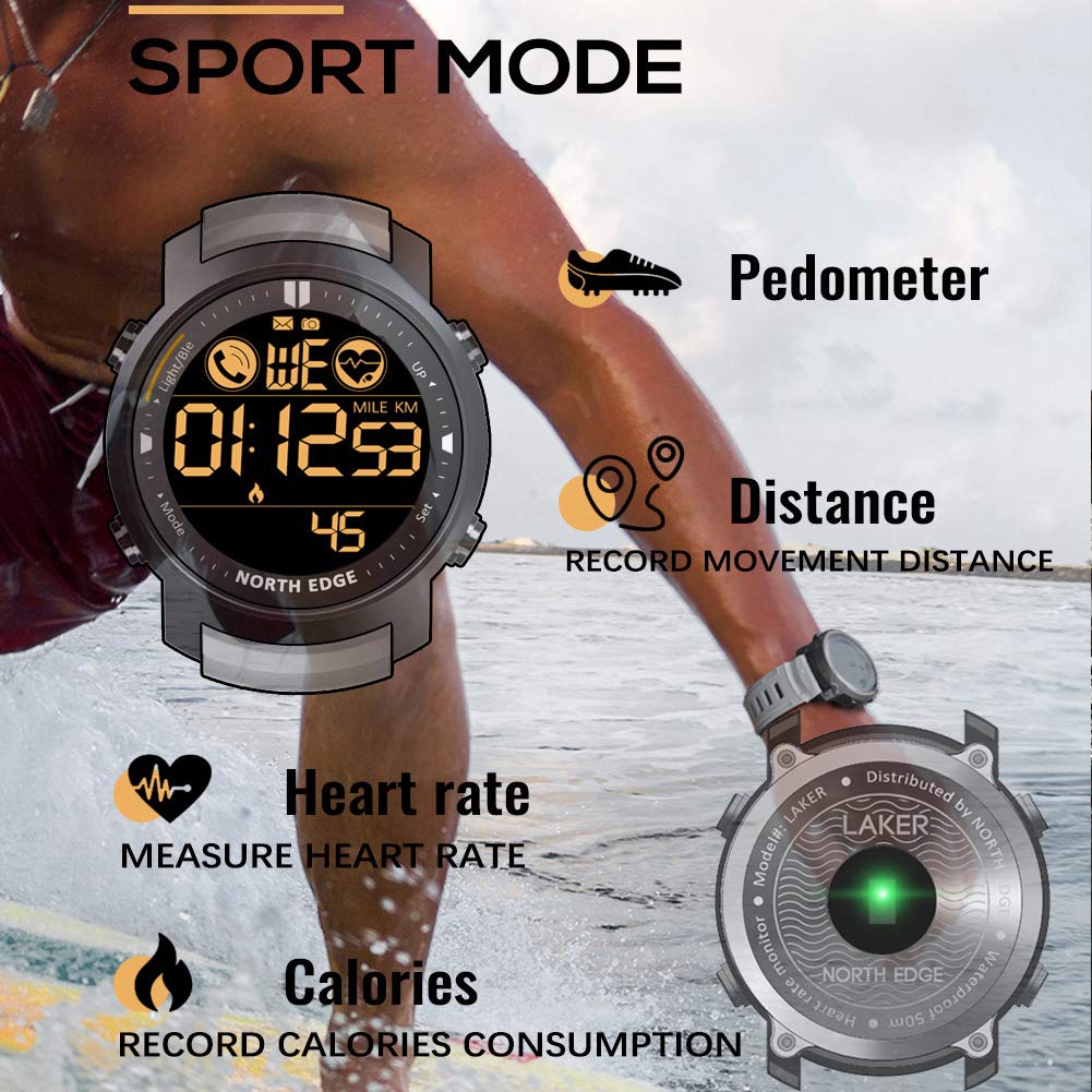 Reloj Deportivo electrónico Reloj de Pulsera Militar Digital a Prueba de Agua Relojes multifunción para Exteriores con brújula Podómetro Cronómetro Monitor de frecuencia cardíaca/sueño (Grey)
