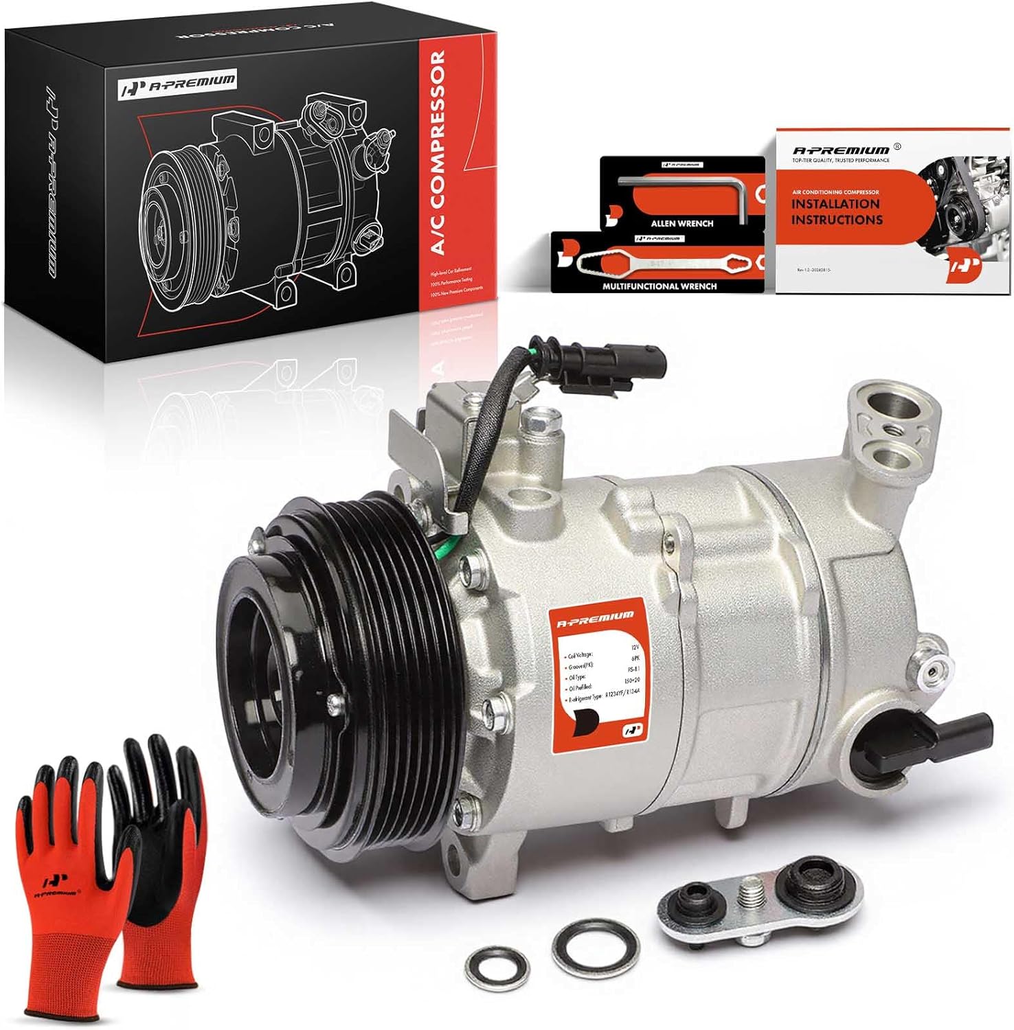 A-Premium A/C Compressor with Clutch Compatible with Cadillac ATS 3.6L 2013-2015, CTS 3.6L 2014-2015, Naturally Aspirated