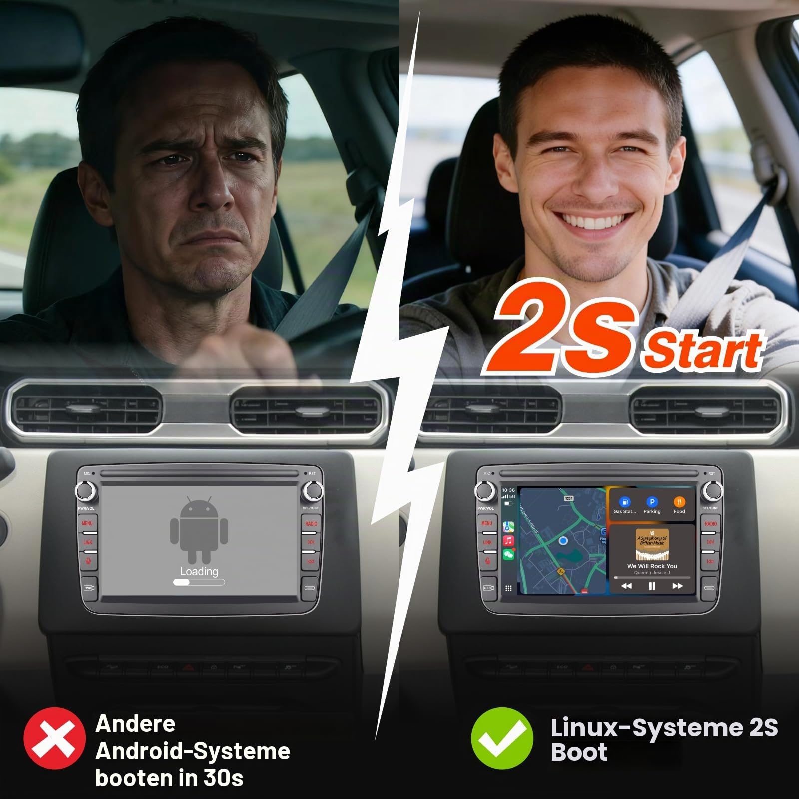 Autoradio mit Wireless CarPlay & Android Auto für Dacia Sandero Duster Logan Dokker Capture Renault Radio mit Touchscreen Bluetooth FM Rückfahrkamera Linux System