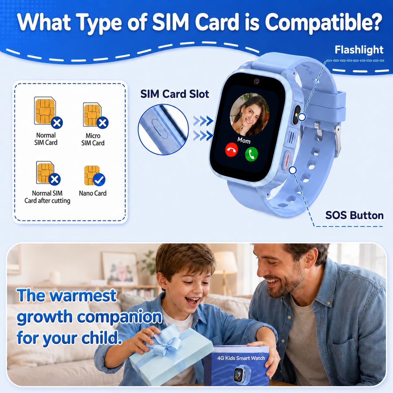 4G Smartwatch per Bambini, Smartwatch con GPS e SOS, Chiamate, Videochiamate, Chat e SMS, Fotocamera, IP68, Modalità Scuola, Sveglia, Torcia, Orologio Telefono Bambini Regalo per Ragazzi e Ragazze