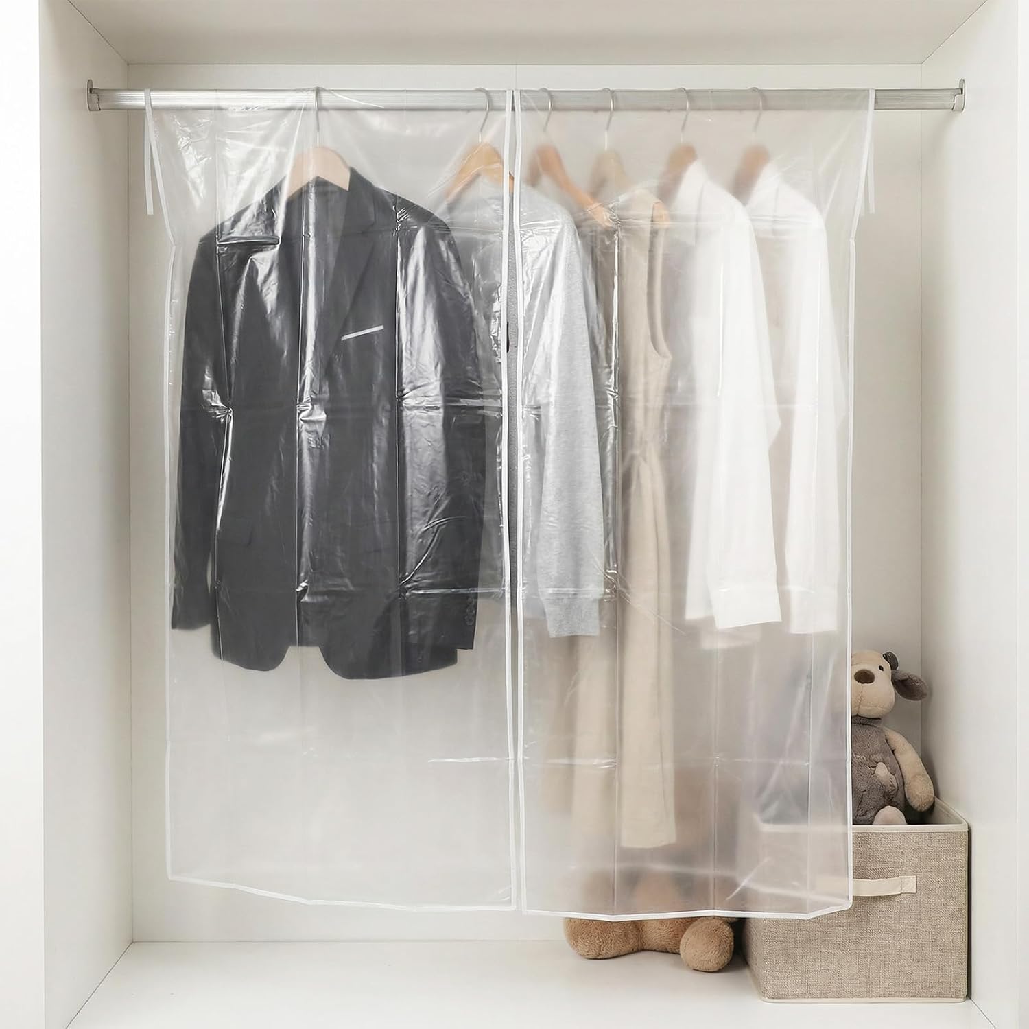 Large Clothing Rack Covers, 59" Hanging Garment Bags for Closet Storage, Large Clear Window Hanging Clothes Storage, Clear Clothes Shoulder Rack Cover Suit Coat Dress Closet Dustproof Cover