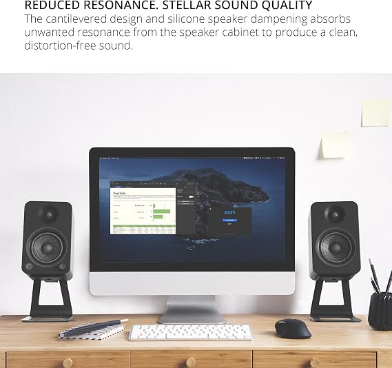 Kanto SE4 Elevated Desktop Speaker Stands for Medium Bookshelf Speakers & Mid-Size 3”-4” Studio Monitors | 5.6” Tall | Supports 9 lbs | Damping 2.0 mm Silicone Padding | ¼”-20 Mounting | Black | Pair