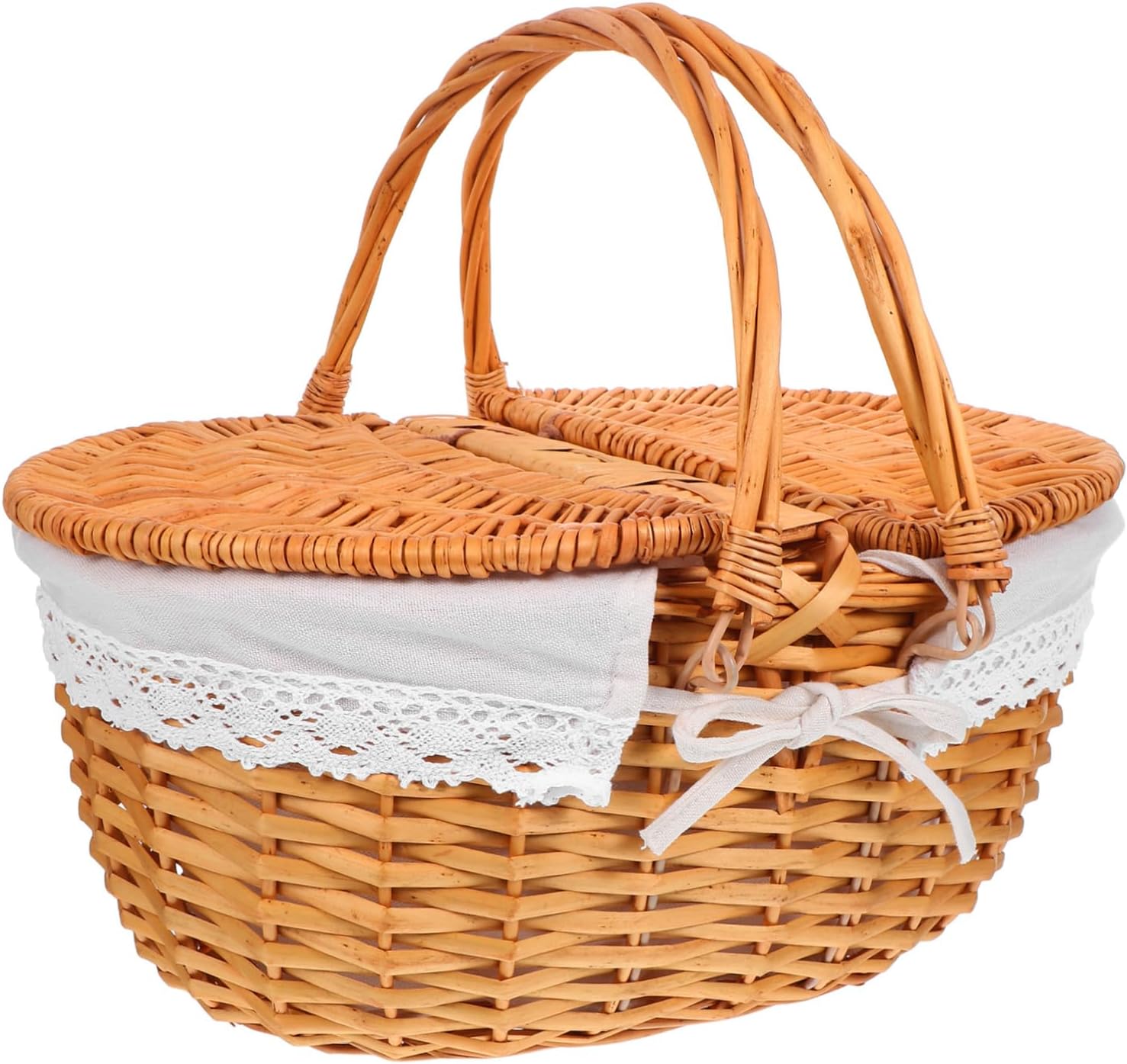 BESPORTBLE Handwoven Willow Picnic Basket with Double Folding Handles and Removable Washable Liner for Outdoor Picnics Camping Anniversaries and Birthdays