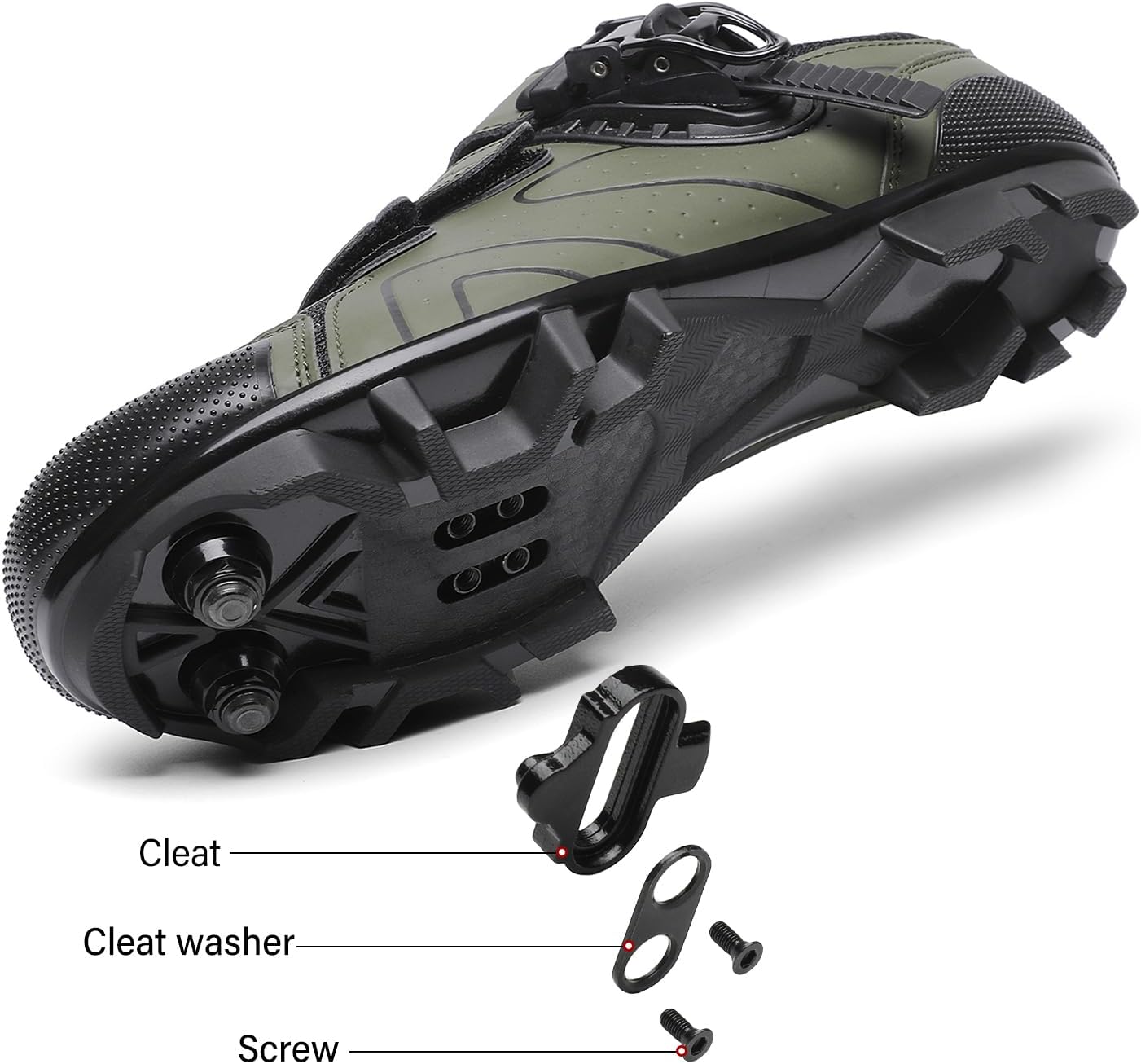 KESCOO Mens Mountain Bike Shoes with 2-Bolts SPD Cleats Included, Cycling Shoes with Quick Ratchet Buckle Indoor Outdoor Riding Biking
