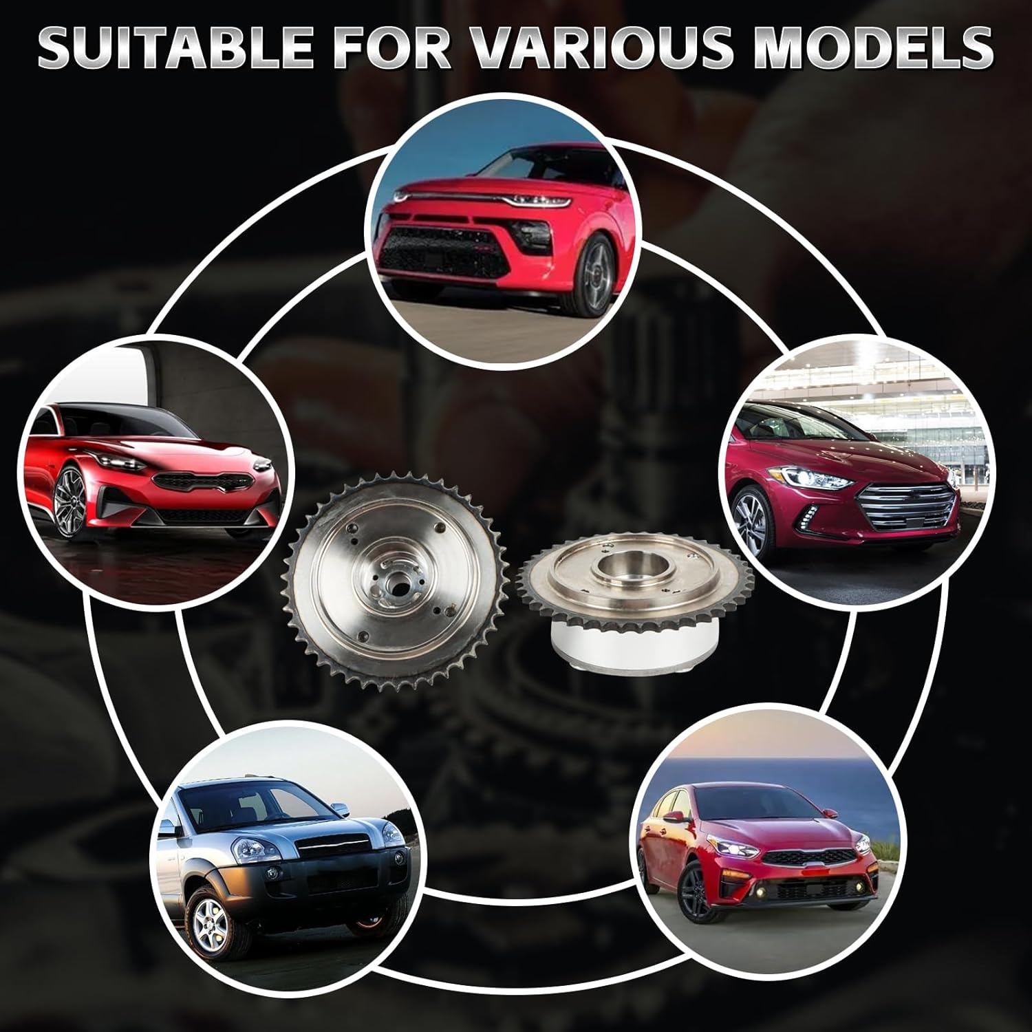 24370-2E200 Intake Exhaust Camshaft Adjuster CVVT Gear Set 24350-2E201 Fits for 2014-2019 Elantra Tucson Forte Soul G4NC 2.0L Automotive Replacement Engine Camshaft Adjusters Parts