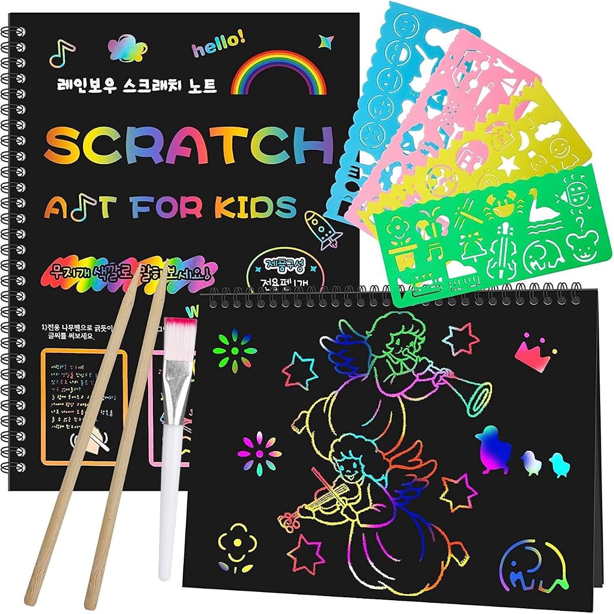 Smasiagon Scratch Paper Art Set: Paquete de 2 cuadernos Suministros de arte y manualidades para niños Regreso a la escuela Aula Edades 3 4 5 6 7 8 9 10 Niñas Niños Juguetes Día de San Valentín Fiesta de cumpleaños Viajes Juegos de regalo