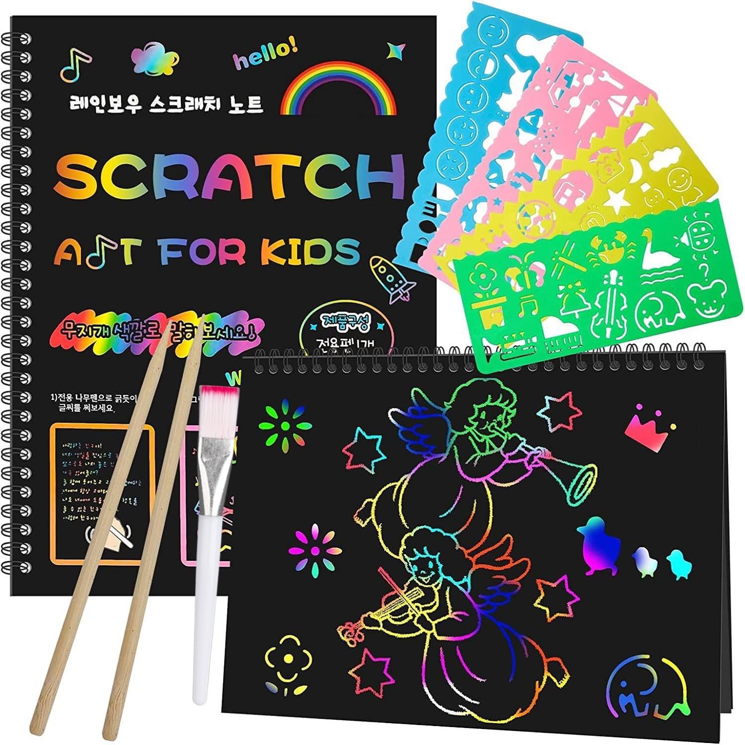 Smasiagon Scratch Paper Art Set: 2 Pack Notebooks Art Supplies and Crafts for Kids Back to School Classroom Ages 3 4 5 6 7 8 9 10 Girls Boys Toys Valentine's Day Birthday Party Travel Favor Games