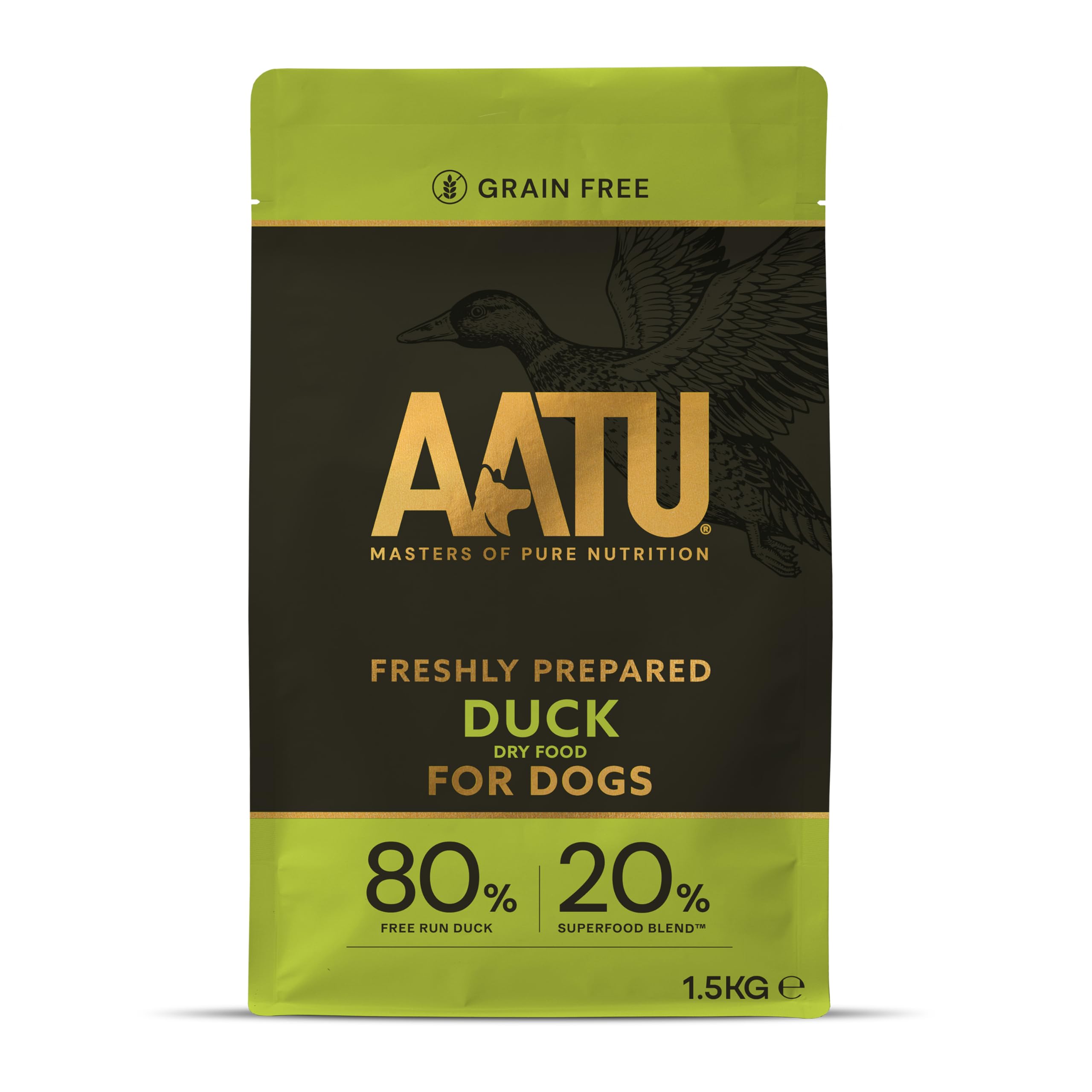 AATU 80/20 Premium Dry Adult Dog Food 1.5kg, Duck, Grain & Gluten-Free