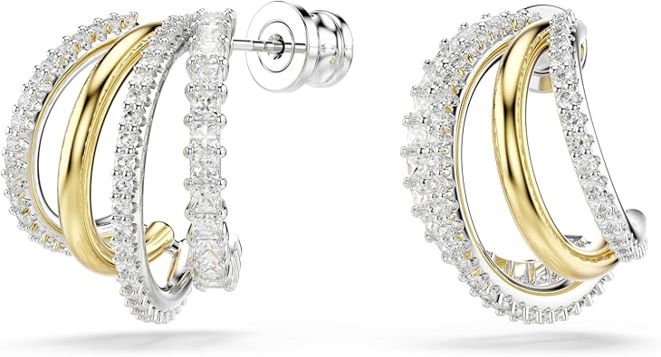 Swarovski Hyperbola Hoop Earrings, Mixed Cuts, Mini, Clear, Mixed Metal Finish