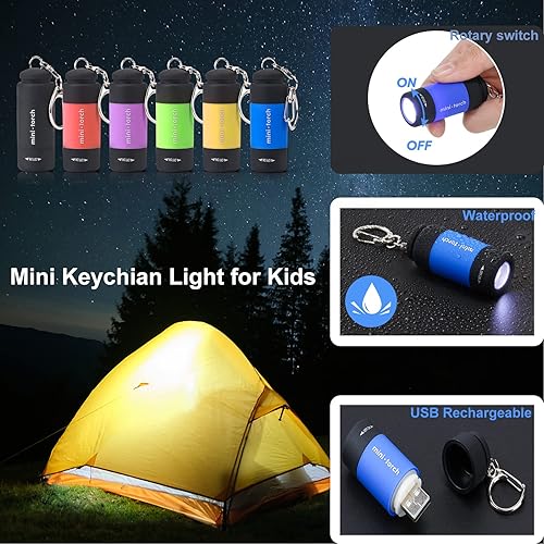Miniatura 2 de Mini llavero recargable, linterna LED pequeña colorida para niñosadultos, senderismo, campamento, linterna de bolsillo impermeable para niños para