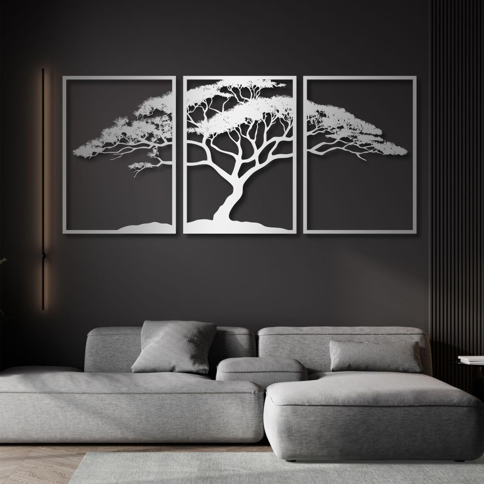 Decorazione da Parete in Metallo a Forma di Albero Bonsai, Albero della Vita, Natura per Soggiorno, Camera da Letto, Giardino, Cortile (Argento, 31" H