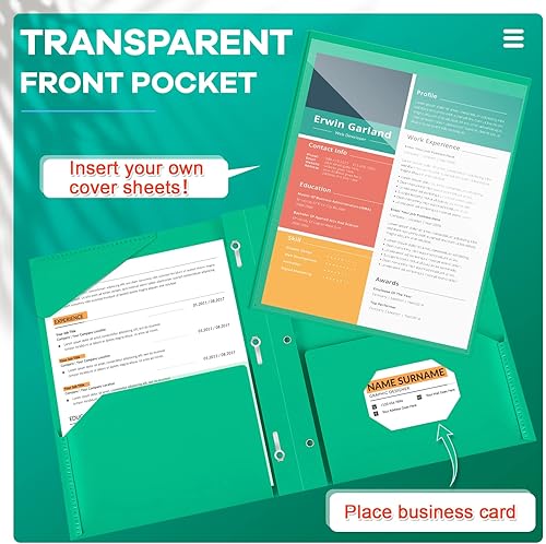 Miniatura 3 de Henoyso Carpetas de plástico de 72 piezas con bolsillo frontal transparente y carpetas de plástico de 3 puntas con ranura para tarjetas, carpetas de