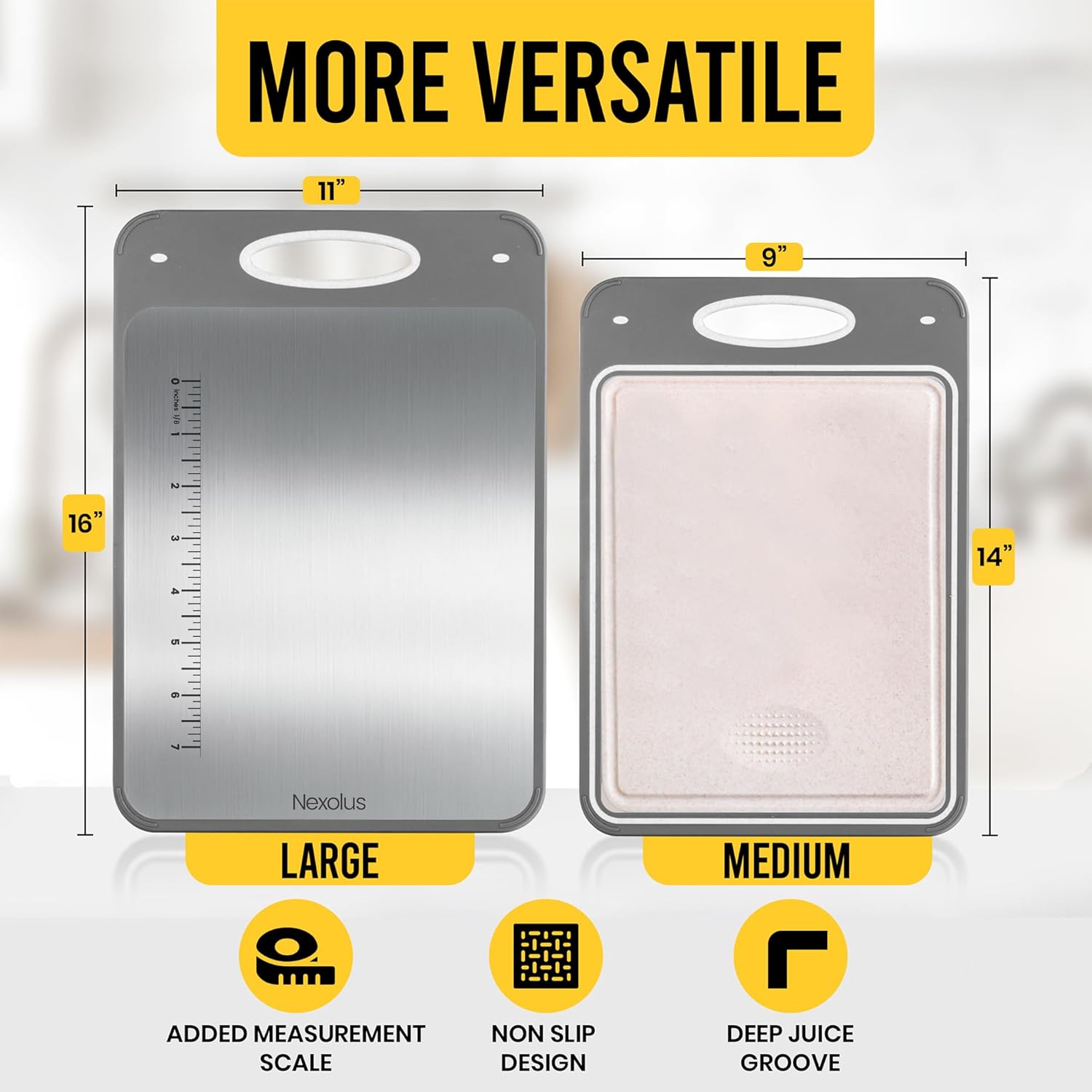 2 Pack Titanium Cutting Board Set, Large Double Sided - 16x11" + 14x9" - Titanium Cutting Board for kitchen with Deep Juice Groove, Built-In Measurement Scale & Easy to Clean