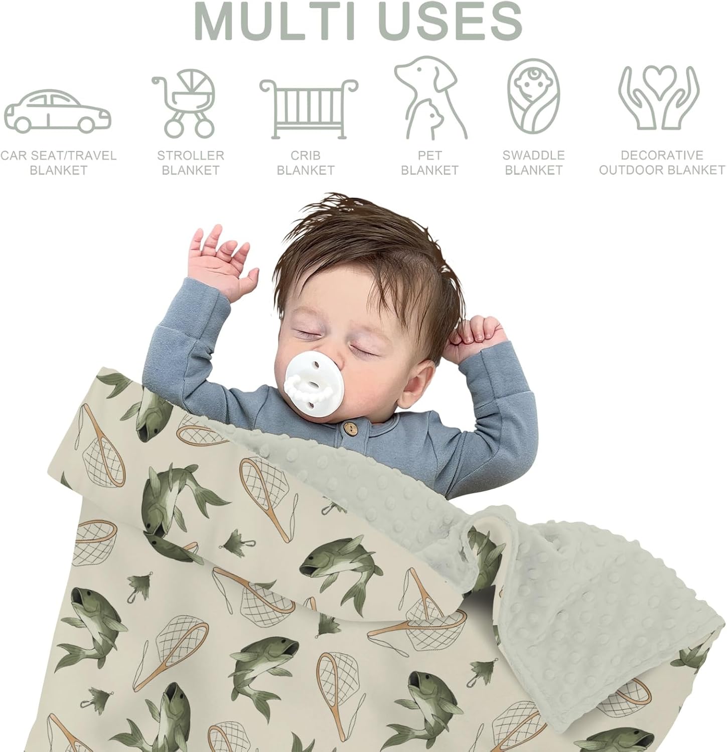 Gone Fishing Baby Blankets for Girl Boy Vintage Bass Fishes Net Lake Soft Mink with Dotted Backing Double Layer Swaddle Receiving Blanket for Toddler Nursery Fishing Lovers Gift Bed Blanket 30x40 - Image 8