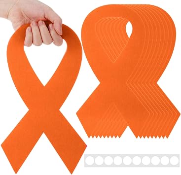 10 Pcs 12 Inch Large Orange Ribbons Signs Leukemia Hunger Gun Violence Multiple Sclerosis Awareness Felt Cutouts with Glue Points for Fundraising Decorations