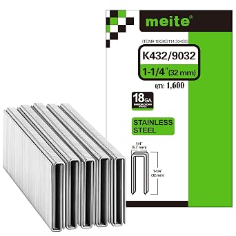 meite 18 Gauge 1/4-Inch Narrow Crown Staples, 1-1/4 Length 304 Stainless Steel Staples for Heavy Duty and Upholstery (1,600 Counts)