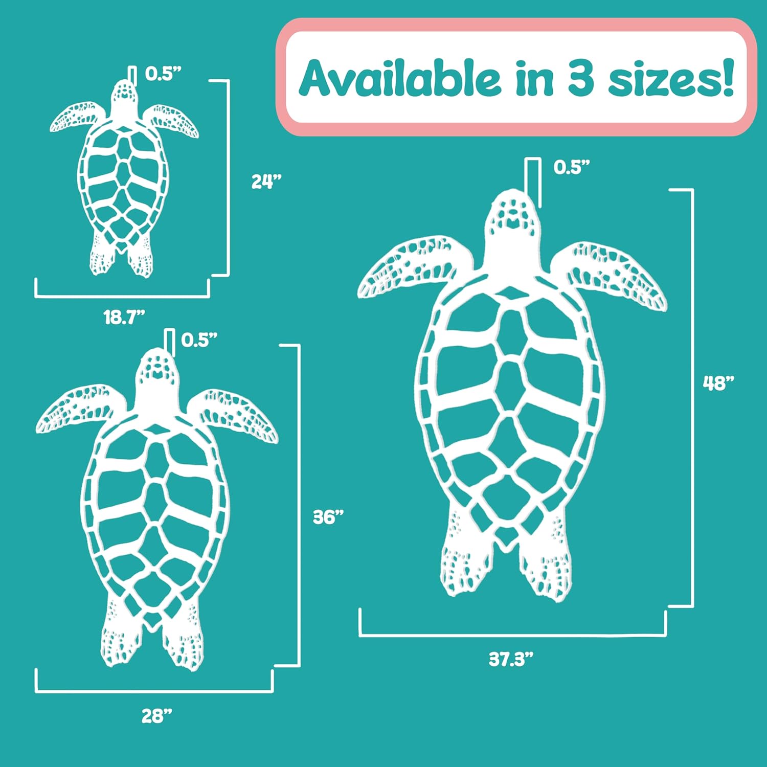 JennyGems Outdoor Sea Turtle Wall Decor - PVC Turtle Sign for Beach House, Coastal Home, Patio, or Fence - Nautical Ocean-Themed Wall Art, 3 Foot