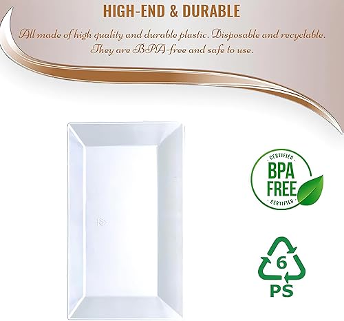 Miniatura 8 de Kaya Elegantes platos rectangulares de plástico plateado para postre (5.5 x 8.5 pulgadas), paquete de 10, perfectos para bodas, cumpleaños y uso