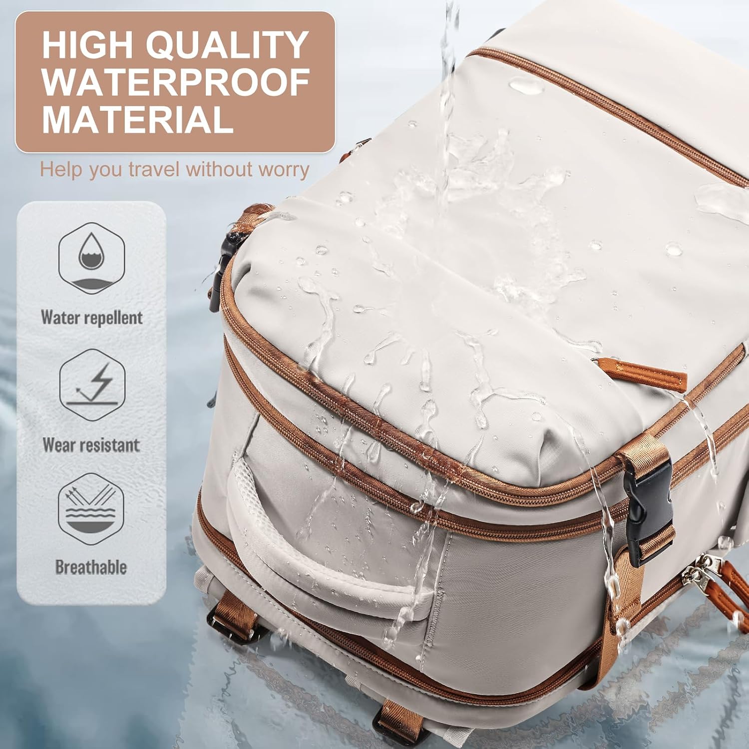 suwasp Travel Backpack Simple Durable Carry On Backpack with Shoe Compartment, Personal Item Travel Bag Flight Approved, Water Resistant Laptop Backpack for Women Men Weekender Business, Beige