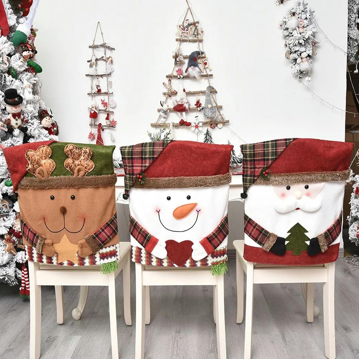 1-3PCS Decoración navideña Funda para Silla navideña Papá Noel Muñeco de Nieve Funda para Silla Festival Decoración para el hogar-3PCS Funda para Silla C_a