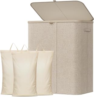 Lifewit 185L 3-Section Laundry Hamper with Lid, Beige