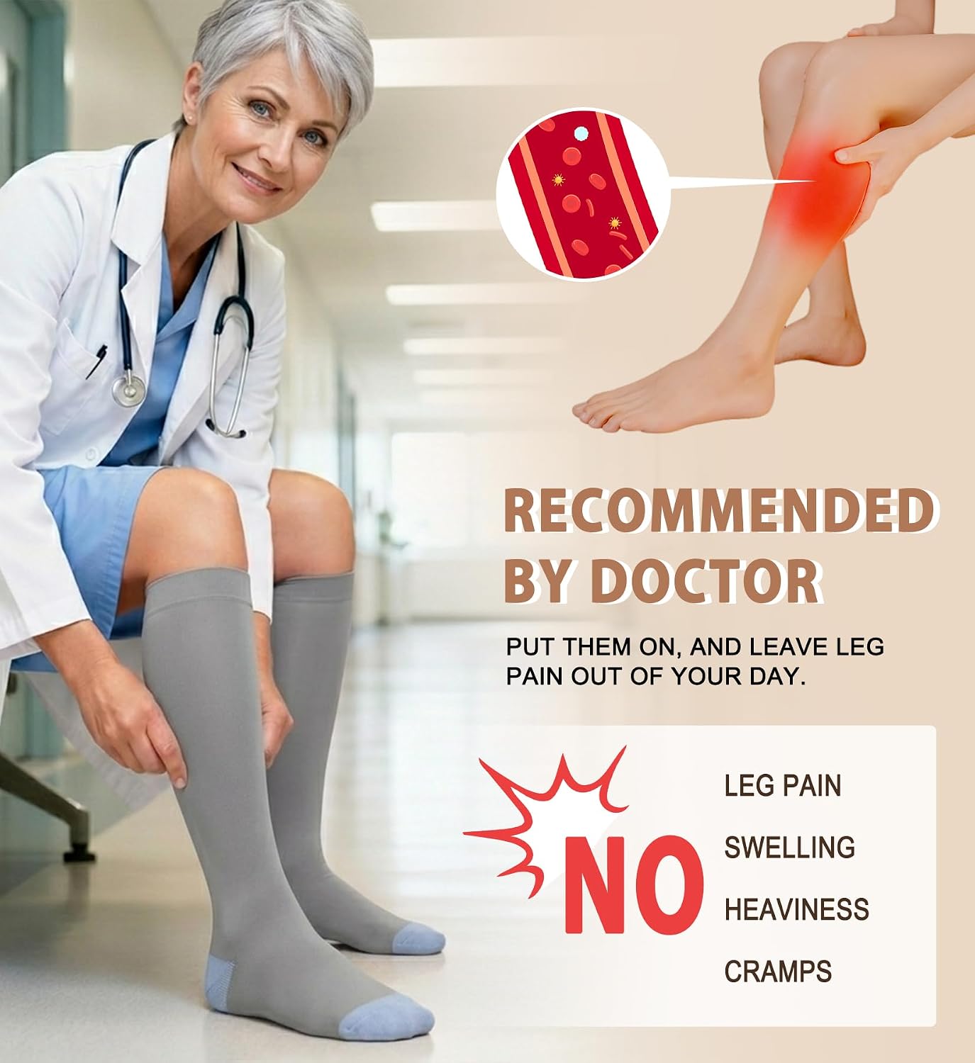 Cotton Compression Socks for Women&Men 20-30mmHg Knee High Cute Support Sock for Nurses, Pregnancy, Flying
