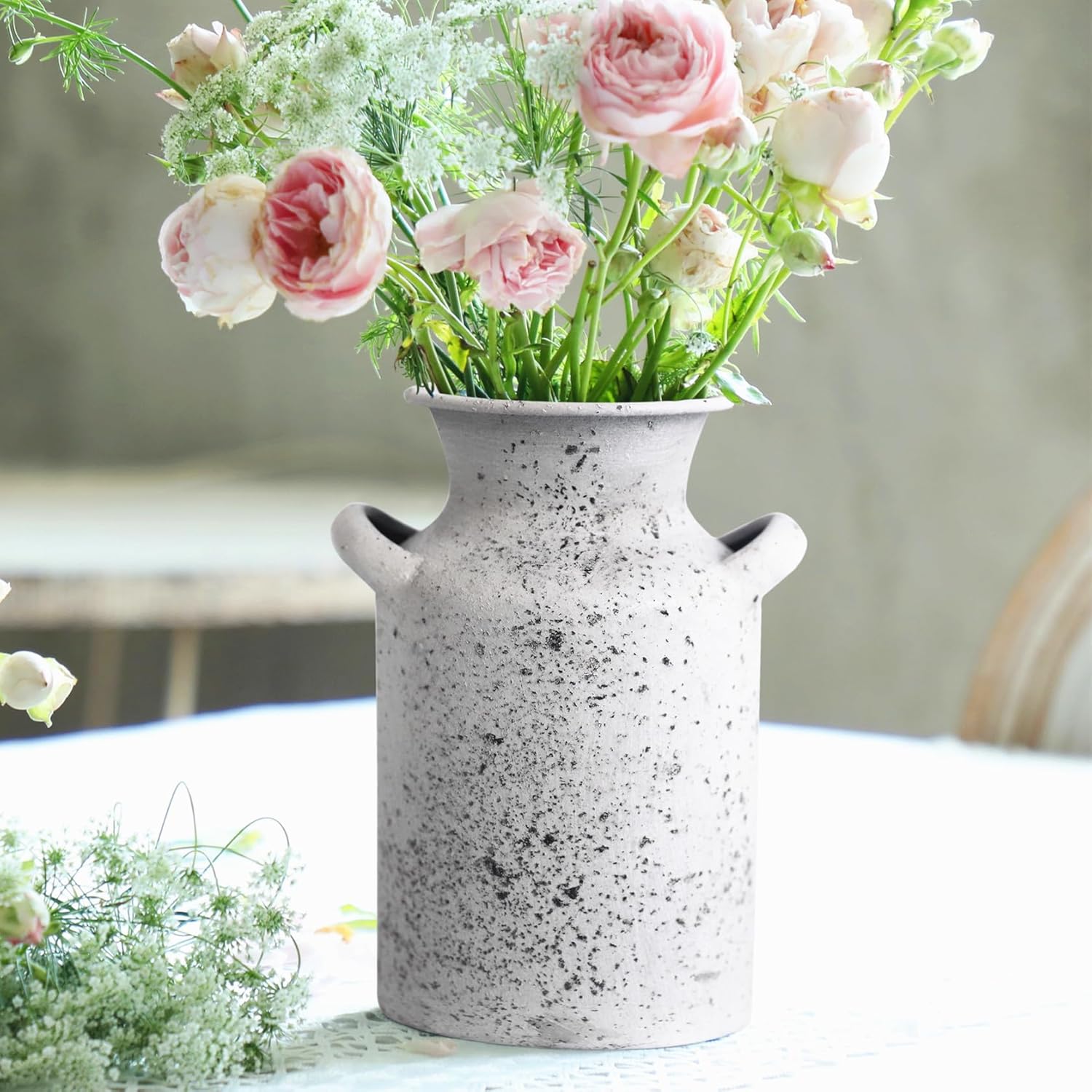Rustic Vintage Metal Flower Vase for Decor Milk Jug Small Vases for Flowers Kitchen Decorations, Cylindrical,Perfect for Kitchen, Dining Room, Living Room,Housewarming Gift,White - Image 2
