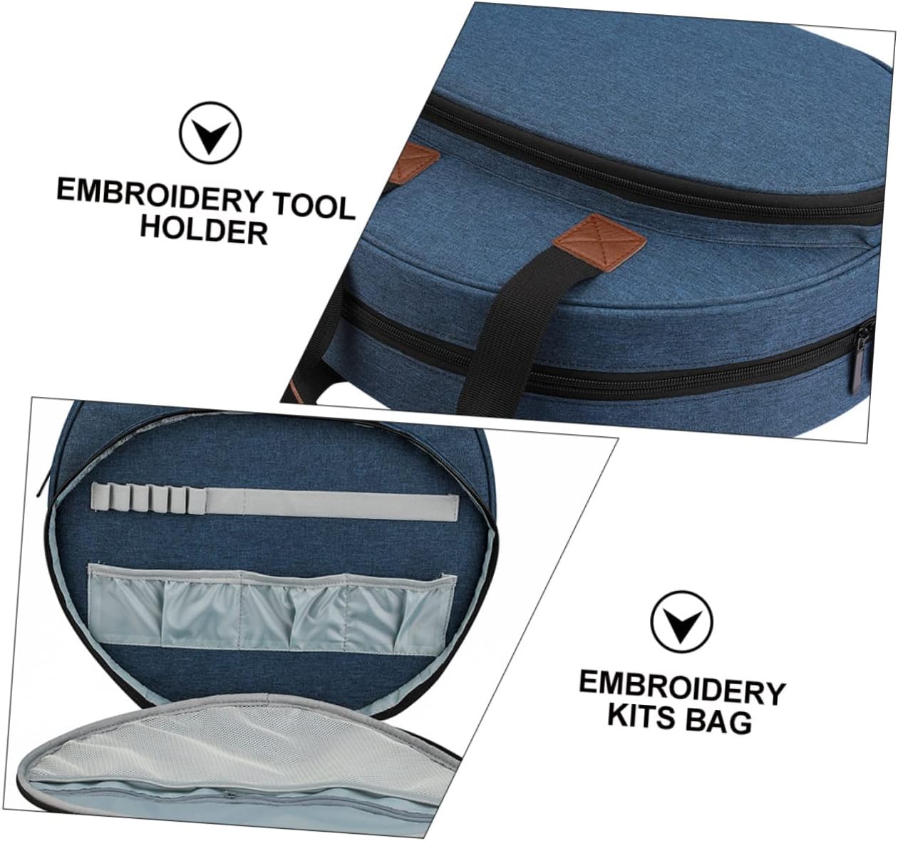 AKOOSY 1Pc Embroidery Project Carrying Bag Large Capacity Storage Organizer with Sturdy Handle Multiple Elastic Slots Zipper Pocket and Durable Protection for Embroidery