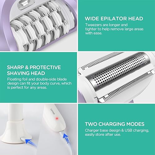 Miniatura 5 de VOYOR Depiladora para mujer, depiladora inalámbrica para mujeres, dispositivo de depilación 3 en 1 para piernas y brazos con 30 pinzas, afeitadora