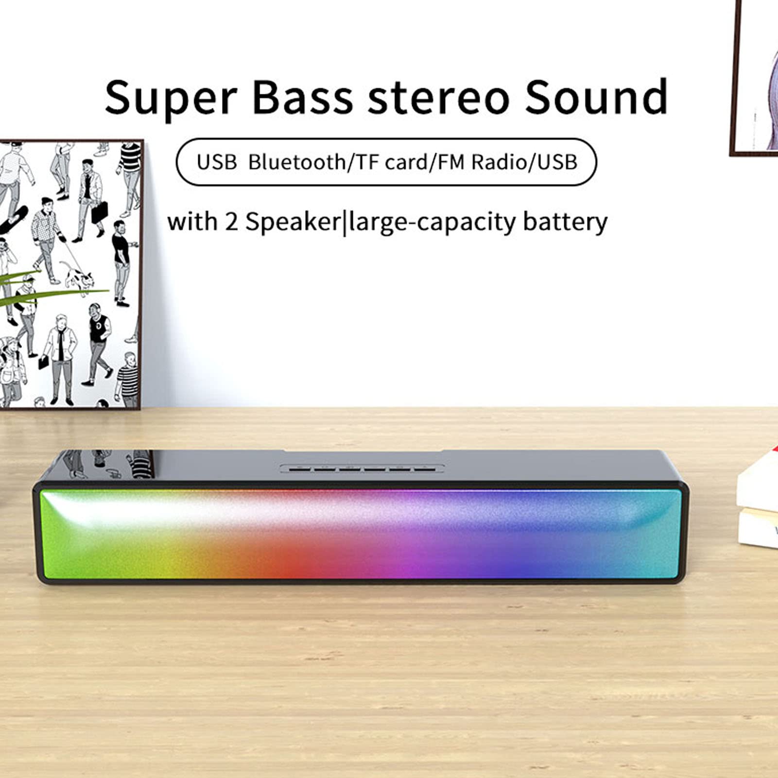 Głośnik Komputerowy, Bezprzewodowy Bluetooth 5.1 Ddynamic RGB Soundbar do Komputera Połączenie USB Głośnik Bezprzewodowy z Dwoma Głośnikami do Komputerów Stacjonarnych Laptopy