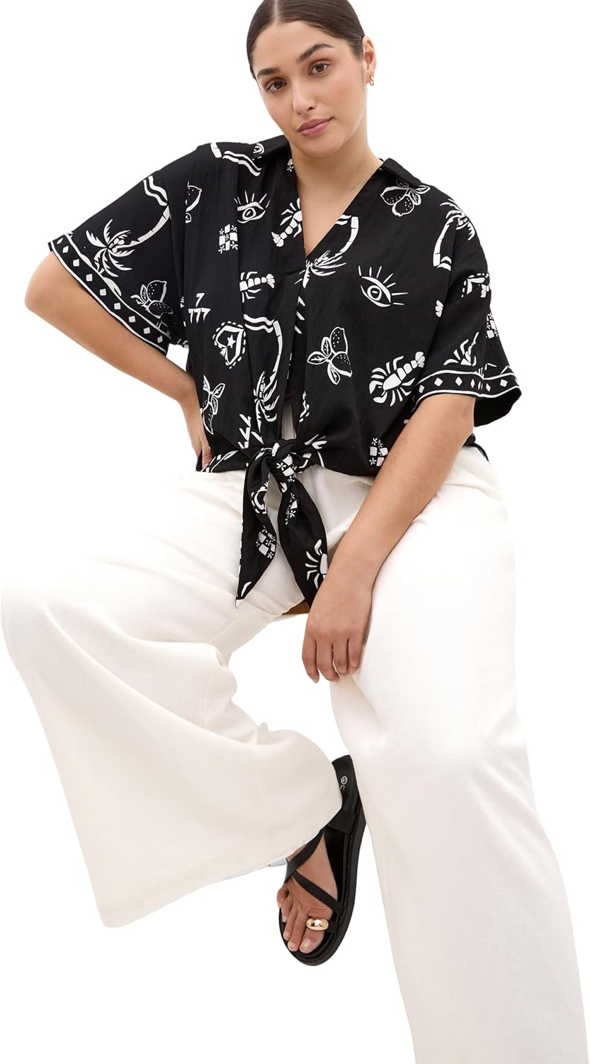 City Chic Plus Size Shirt - Resort Border Print