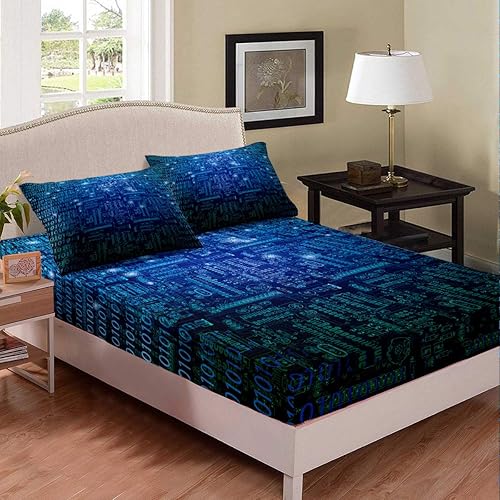 Erosebridal Juego de ropa de cama con tecnología de ciencia informática, tamaño matrimonial, para niños, adolescentes, adultos, suave, de lujo,