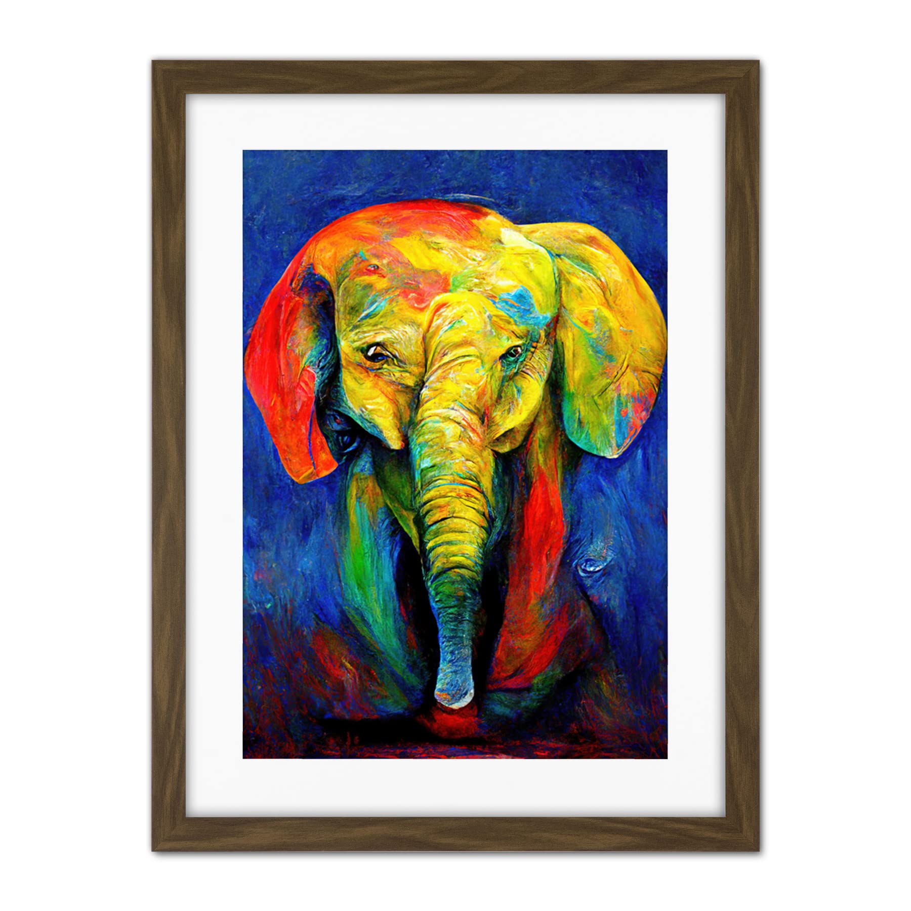 Doppelganger33 LTD Surreal Baby Elephant Colourful Abstract Bright Artwork Framed Wall Art Print 18X24 Inch