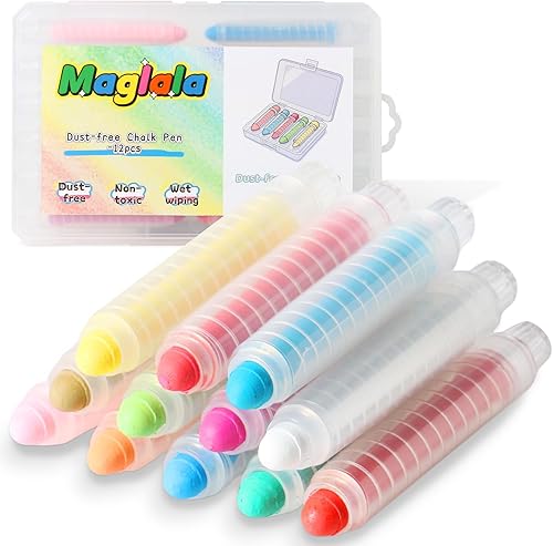 12 bolígrafos de tiza sin polvo, no tóxicos, lavables, de colores, para niños, lavables en húmedo, ideales para arte al aire libre y dibujo de