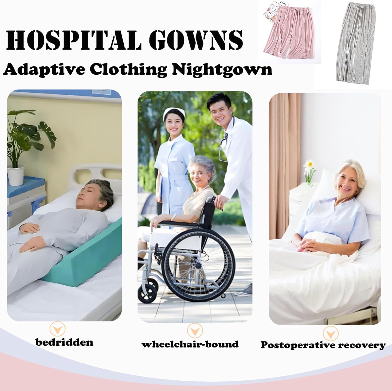 Unisex Tear Away Shorts Magic Stick on Both Sides Fully Open Post-operative pants for Fracture/Surgery Patients