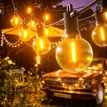 Kawaya 15 m Fairy Lights Outdoor Power LED Garden Fairy Lights Outdoor IP65 Waterproof with 25 + 2 G40 Shatterproof Bulbs Warm White Outdoor Fairy Lights for Outdoor Balcony Yard Wedding Patio [Energy Class F]