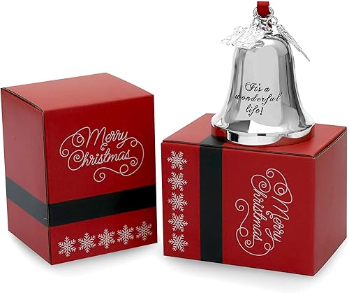 Miniatura 4 de JUPPE Adornos de campana de Navidad grabados en plata 2025 con texto en inglés "It's A Wonderful Life" para árbol de Navidad, boda, aniversario,