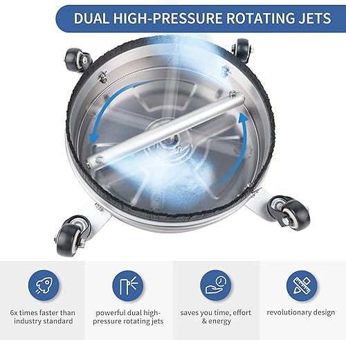 Miniatura 3 de Biswing - Limpiador de superficies para hidrolavadora de 14 pulgadas con 4 ruedas, accesorio de lavadora a presión de acero inoxidable para limpieza
