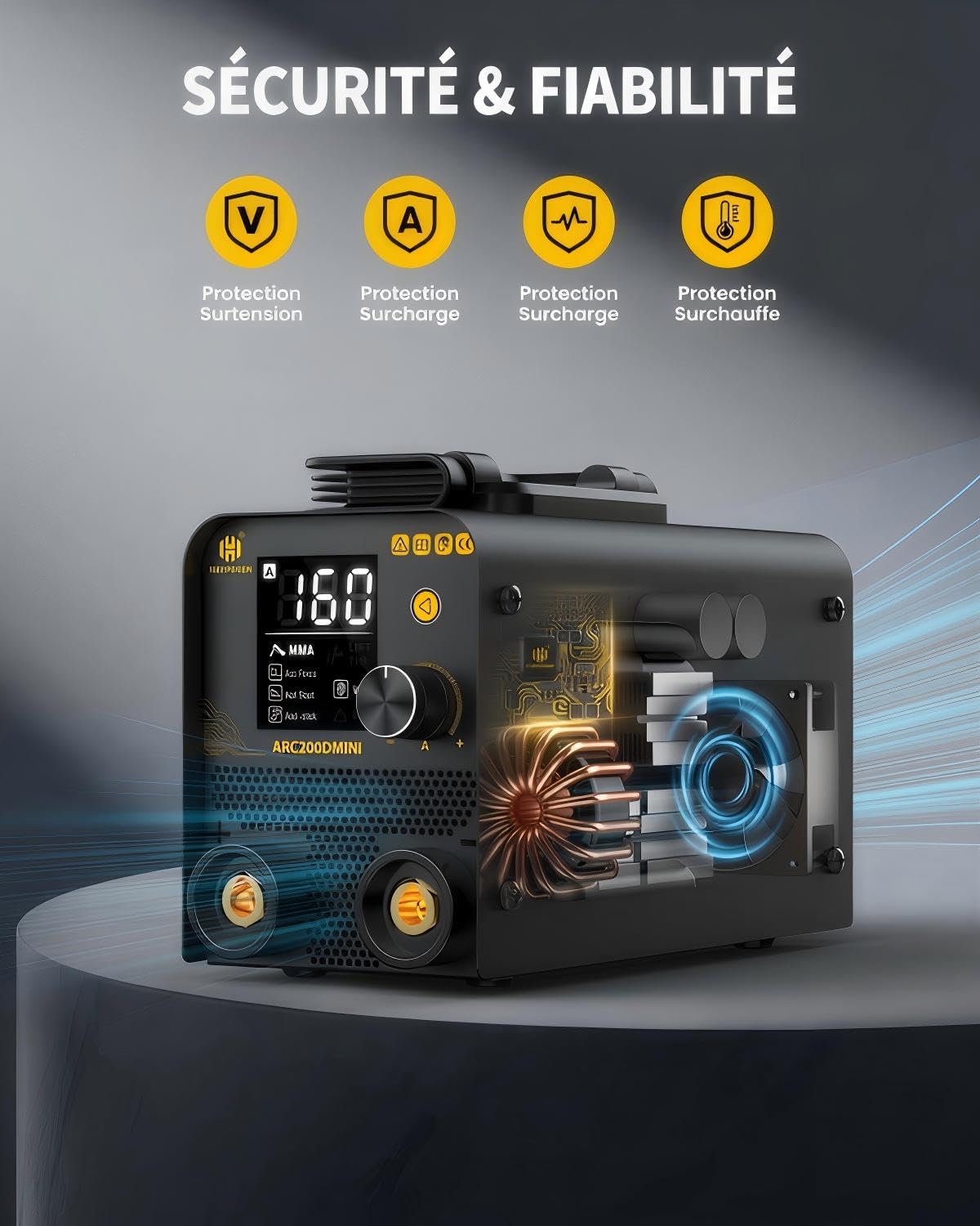H HZXVOGEN Mini Poste à Souder Inverter 200A 230V, 2-en-1 MMA & Lift TIG, Poste a Souder ARC Portable avec Écran LED, Hot-Start, Anti-Stick, Inclus Électrodes et Accessoires